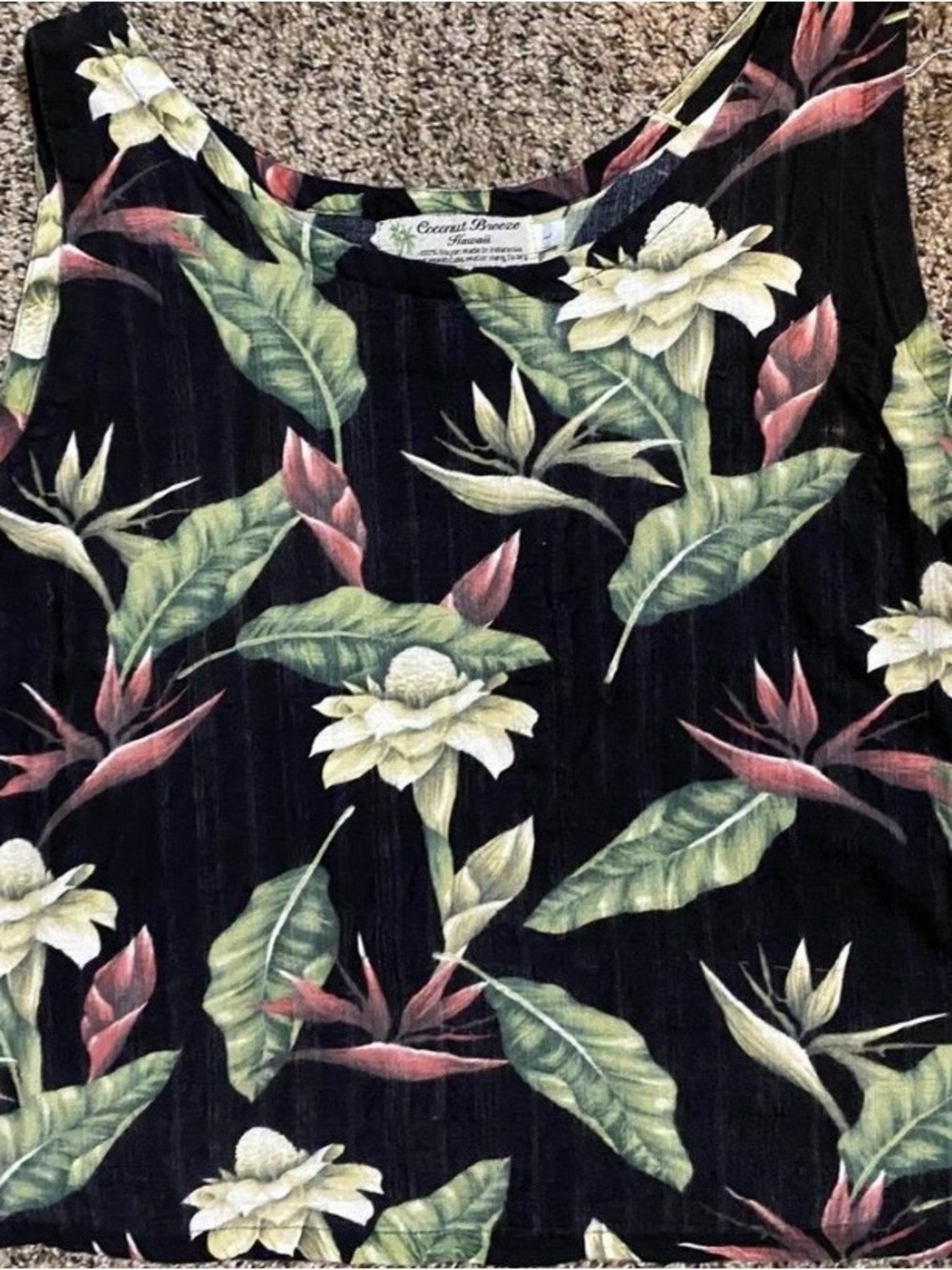 Coconut Breeze Black Hawaiian Floral Cropped Tank Top